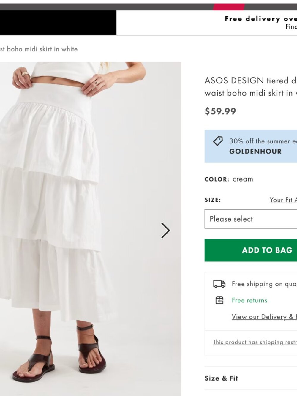 ASOS DESIGN tiered dropped waist boho midi skirt in white